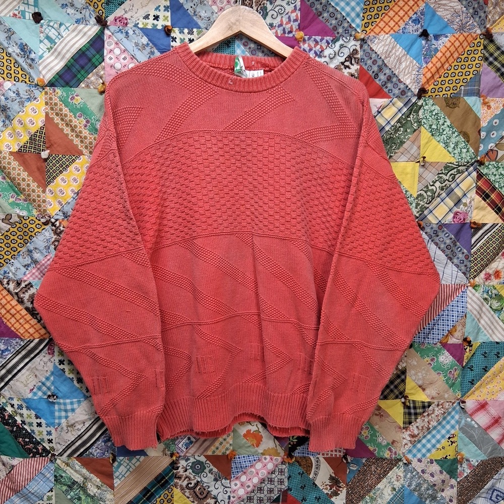 Vintage Sycamore Hills Cotton Sweater Mens XL Salmon Red Grandpacore Waffle Knit